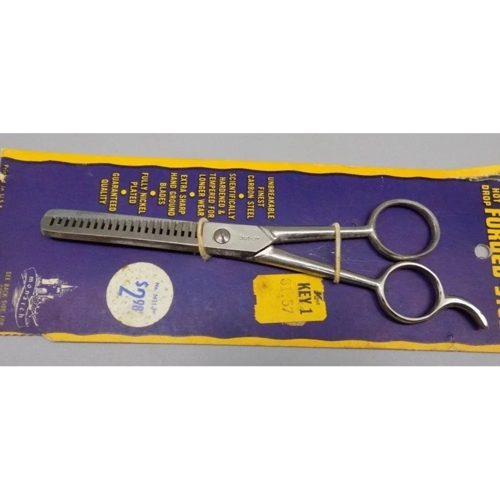Vintage New Monarch Hair Thinning Shears Hot Dropped Forged Steel On Card NOS